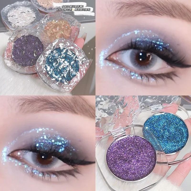 Purple Blue Glitter Eyeshadow Gel Palette Monochrome Hight-gloss Clear Bright Shimmery Pearl Broken Diamond Eye Shadow Makeup