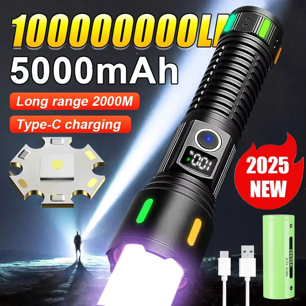 High Power LED Flashlight With Light Zoomable EDC Lamp USB Rechargeable Tactical Torch Waterproof Camping Emergency Lantern