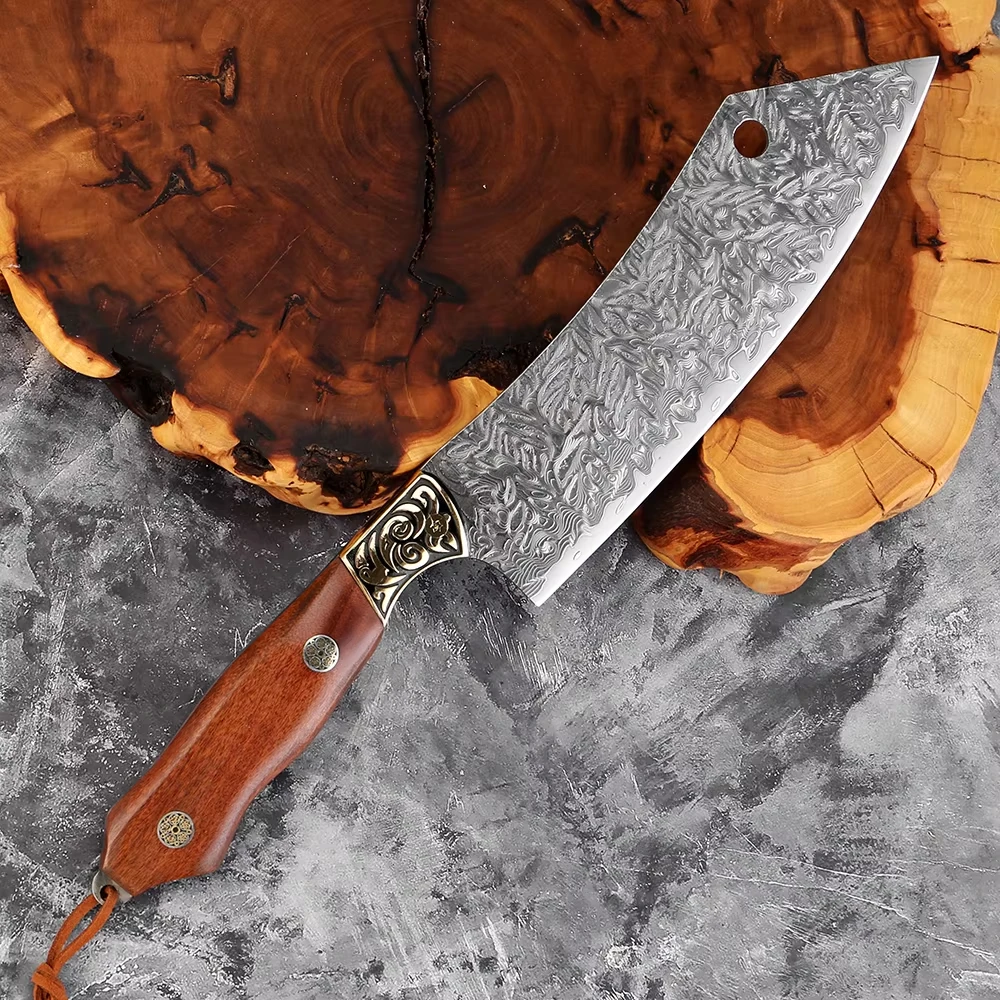 

Нож Кирицуке из дамасской стали ручной работы с изысканной гравировкой, японский кухонный нож, коллекционный кухонный нож