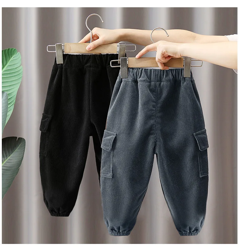 Neue Herbst-Winter-Cargohosen für 2-6 Jahre alte Jungen, Einfarbige Freizeit-Sporthosen für Kinder, Kinderhosen 2-8 Jahre, Kleidung – Detail 4