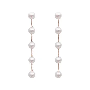 Long pearl rhinestone earrings for women, flower pendant, wedding jewelry, Korean fashion, simulation, new trend, 2022 12 Main Sales Strass Earring - №3