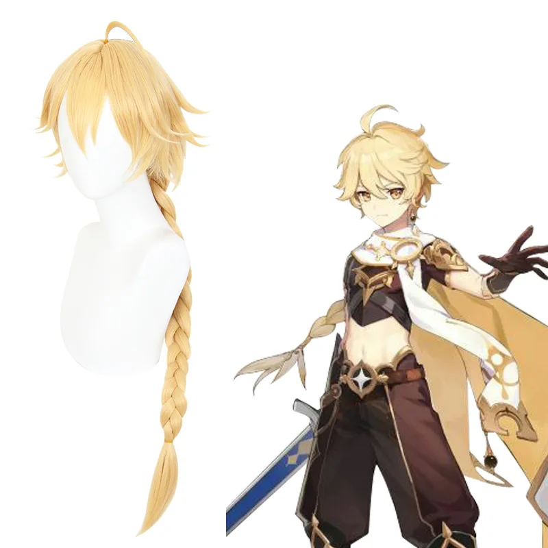 Xiu Dan Genshin Impact Traveler Kuu Cosplay peluca trenzada coletas amarillo claro 455G