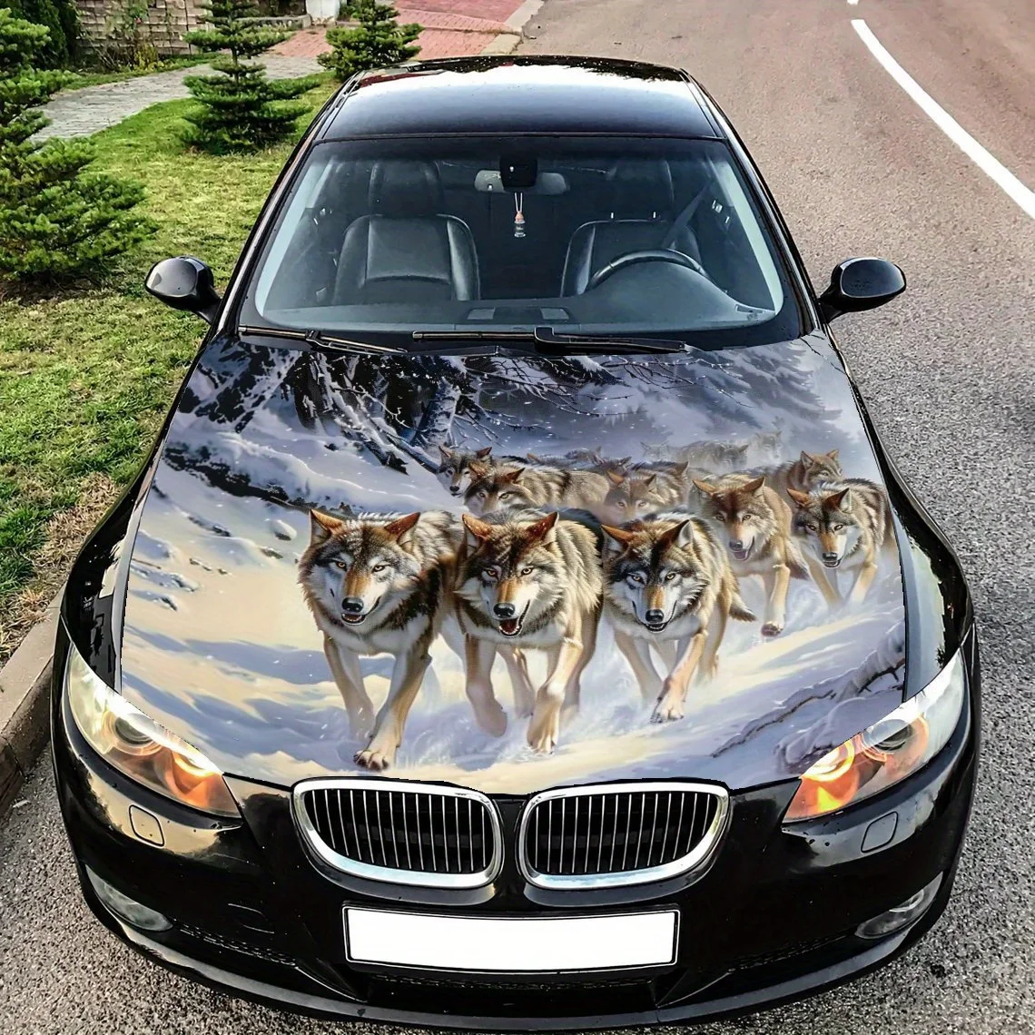 Calcomanía para capó de coche Wolf Packs In Forest Snow, pegatina autoadhesiva de PVC para capó, decoración resistente a los arañazos, protección, regalo de accesorios para automóvil