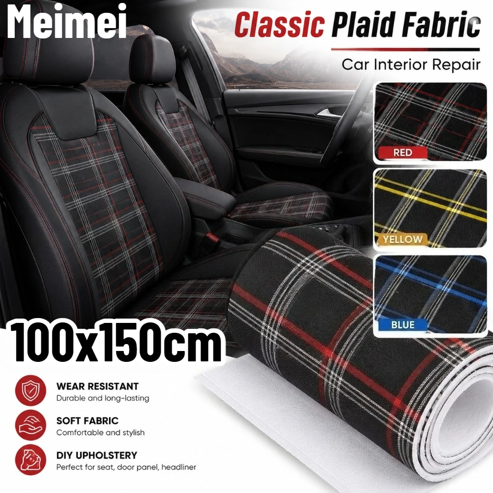 

100x150cm Checkered Car Interior Fabric Foam Backing DIY Car Seat Interior Material Door Panel Center Console