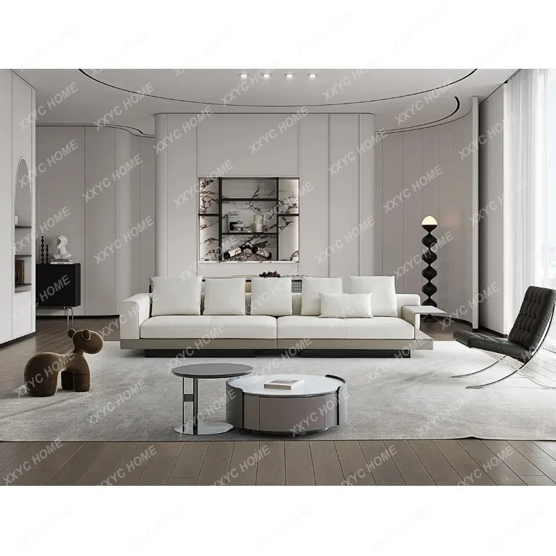 XXConnery's original leather minimalist cream white living room small apartment straight-row sofa