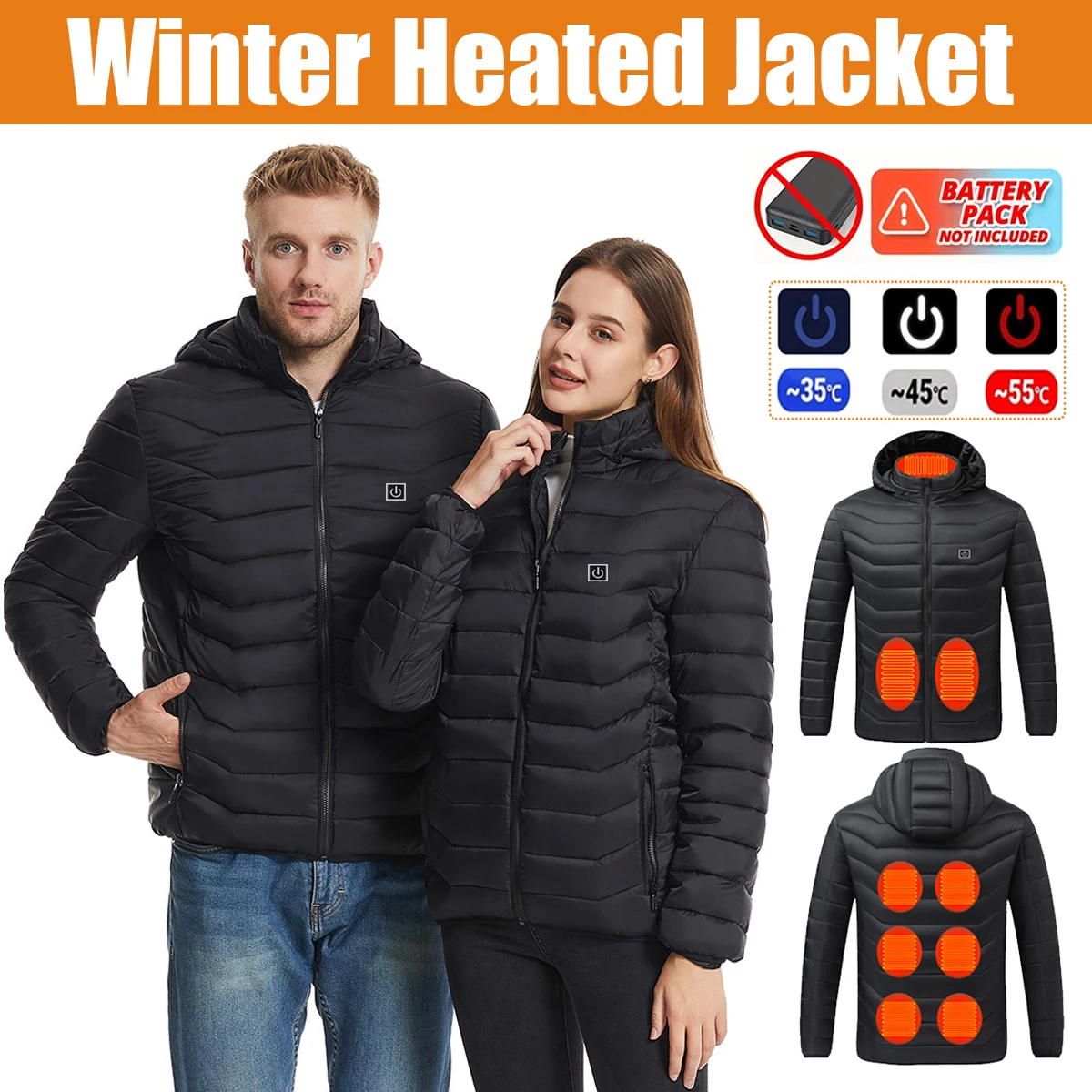 

Smart Heated Jacket, Men's and Women's Winter Warm Jacket, USB Electric Heated Jacket with 9 Carbon Fiber Heating Pads