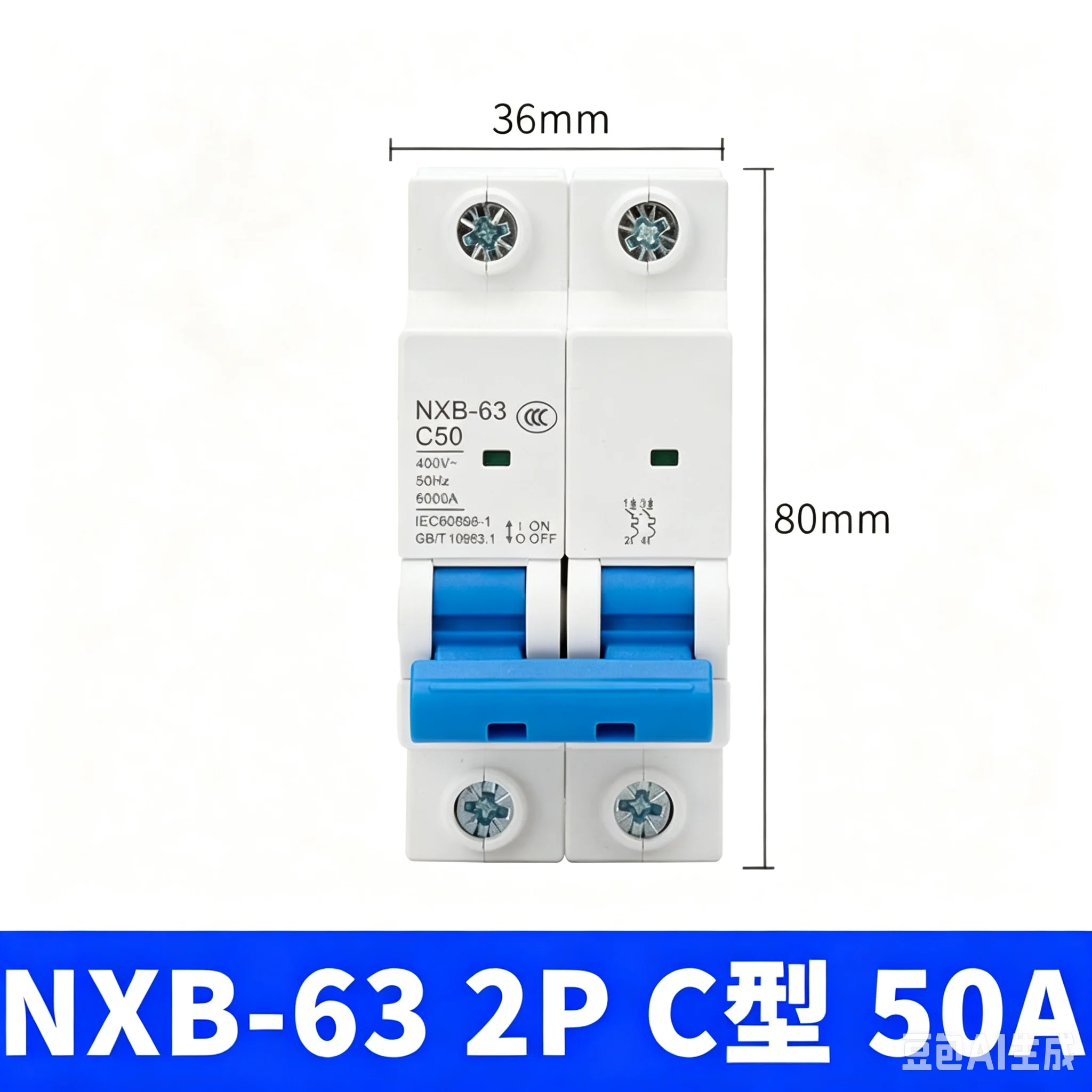 MCB NXB-63 Miniature Circuit Breaker 2P AC 230/400V DIN Rail Mounting Miniature Household Air Switch