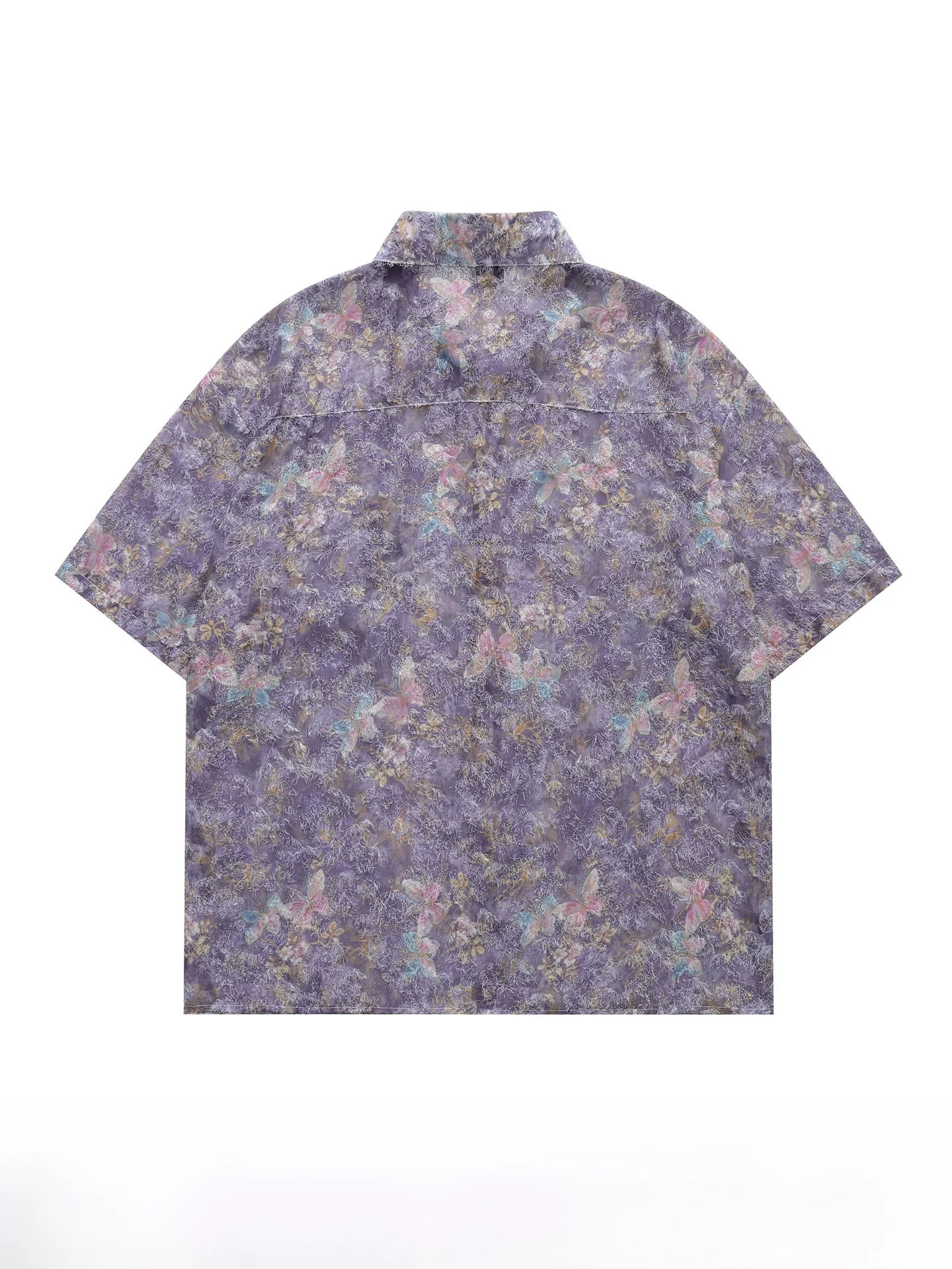 Loose Casual Men's Short Sleeve Shirt Tassel Detail Summer Vacation Beachwear Purple American Retro Style Polyester Fiber