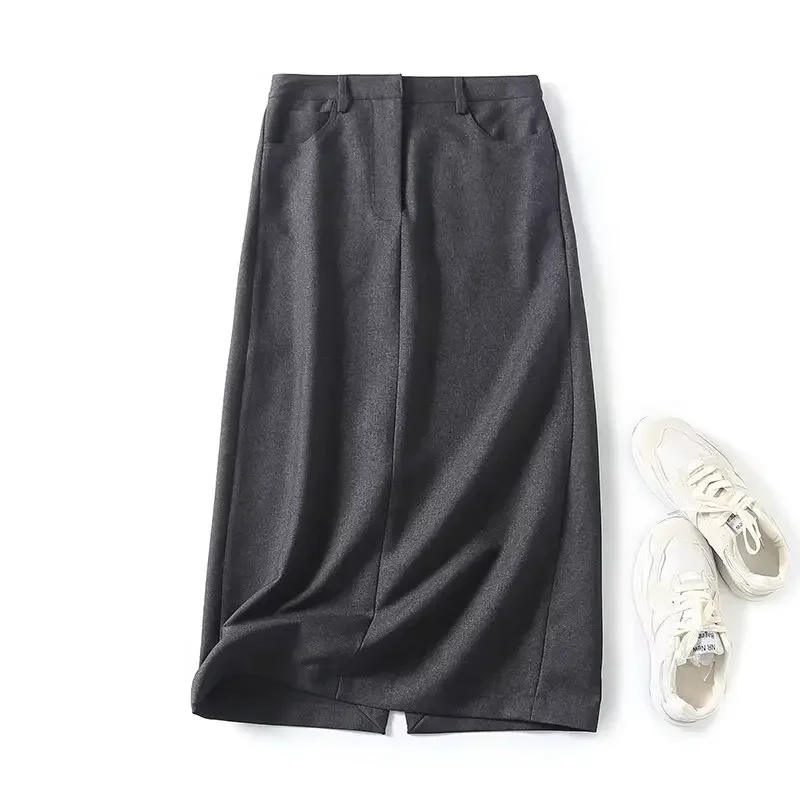 

Maxdutti Spring Gray Color Casual Skirt Women Staright Midi Ladies Skirts Womens Fashion Office