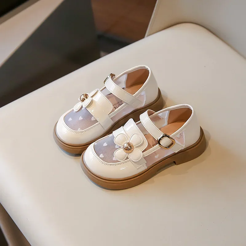 New Summer Girls Mesh Leather Shoes Fashion Chic Flower Children Princess Shoes Breathable Causal Kids Mary Jane Shoes for Party