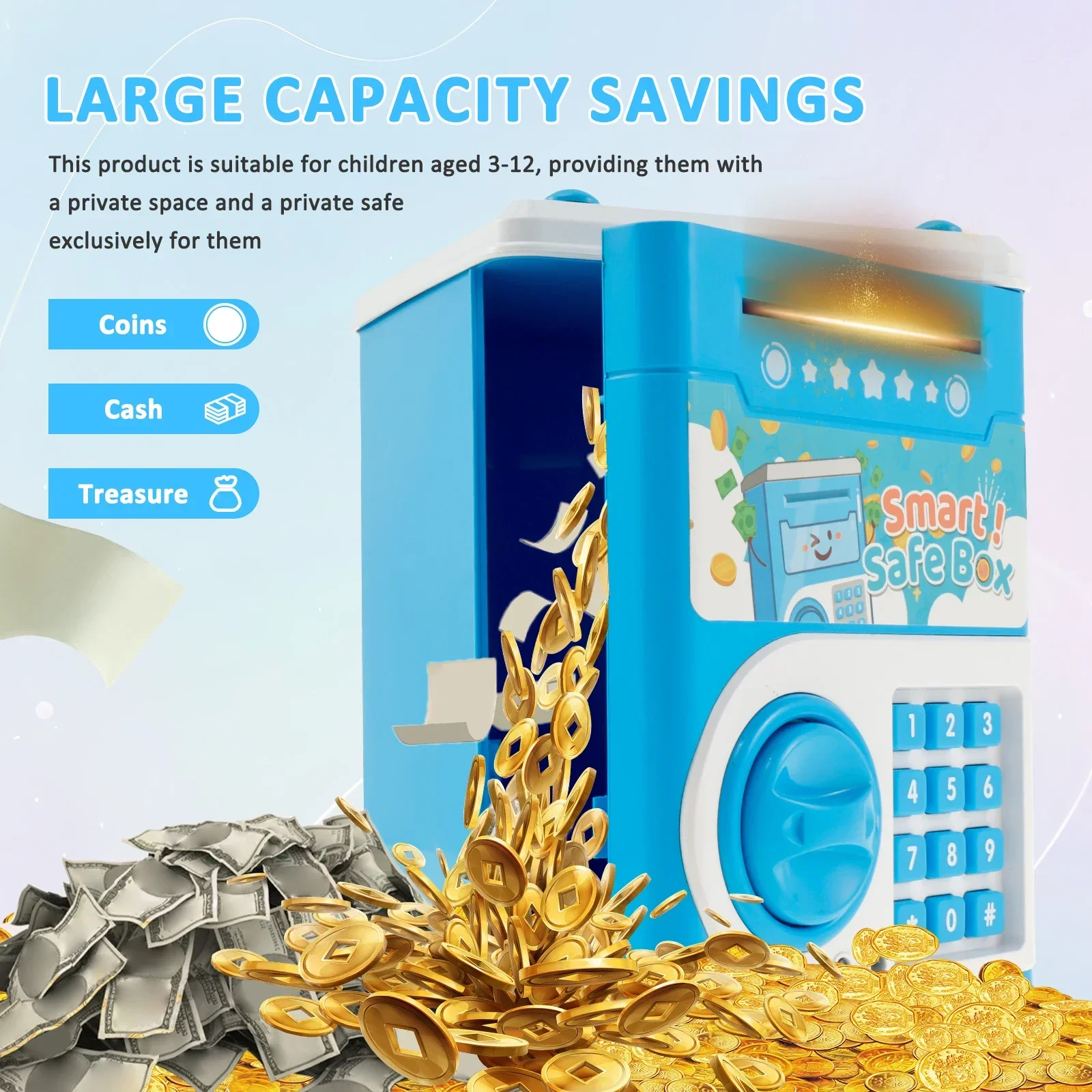 كلمة المرور الإلكترونية Piggy Bank التلقائي التعريفي لفة الأوراق النقدية محاكاة ماكينة الصراف الآلي للأطفال اللعب منزل اللعب توفير المال صندوق العملات المعدنية