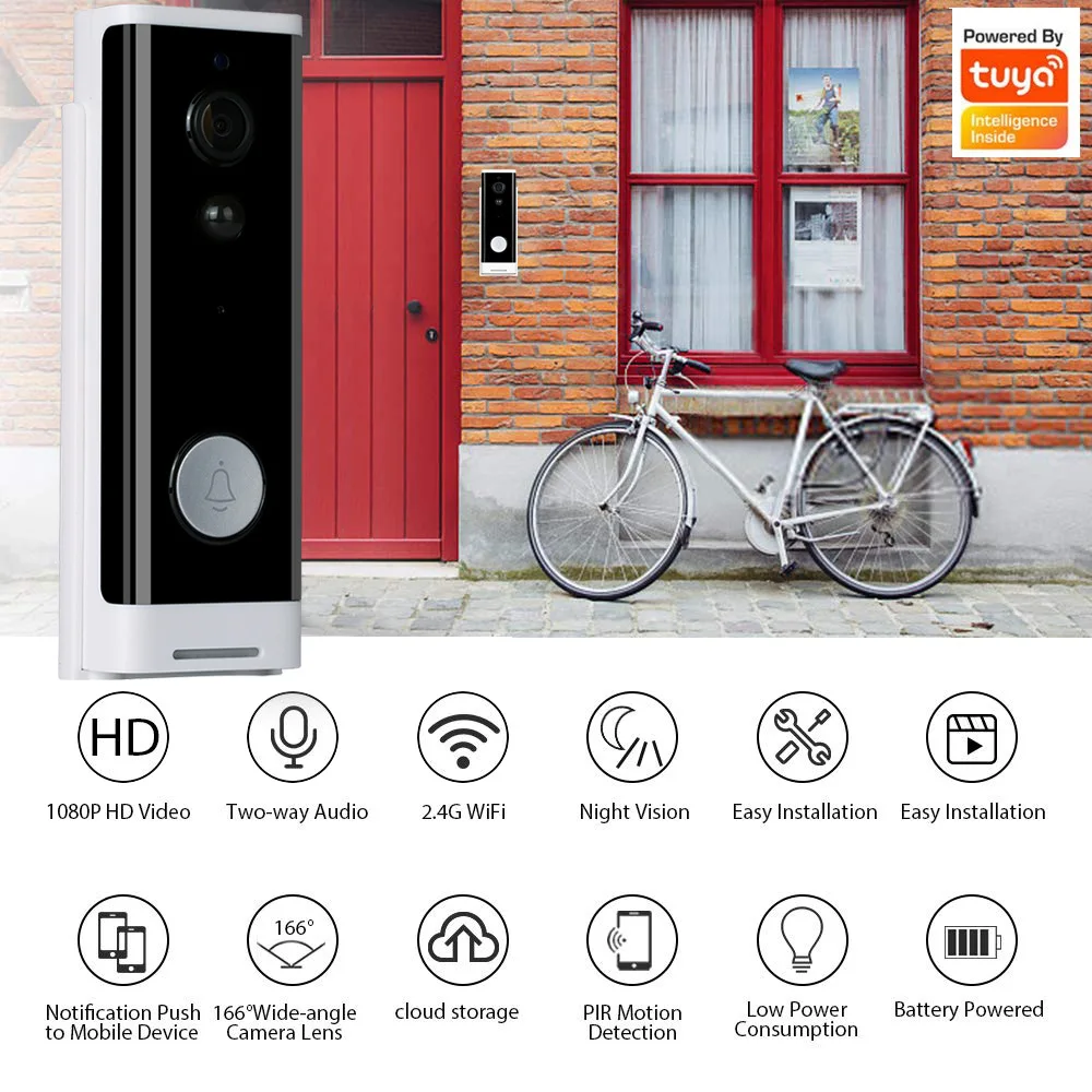 TY-L2 Tuya Smart Wireless Video Intercom Mobile Phone Remote Camera Infrared Night Vision Wifi Doorbell