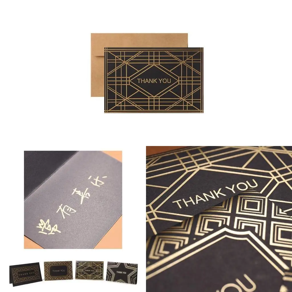 

M5TB 10pcs Thank You Cards with Envelopes Geometric Bronzing Folding Greeting Card for Business Wedding Baby Shower