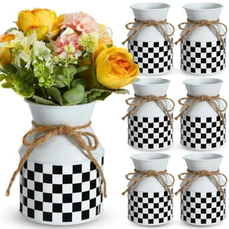 

6 Pcs Metal Flower Vase Bulk h Farmhouse Galvanized Milk Can Jug Vase with Bow Rustic Flower Bucket for Wedding Table Centerpie