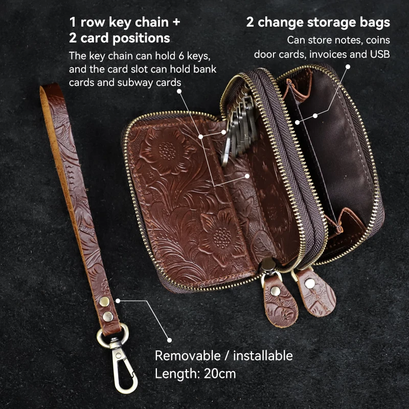 Handmade Men's Key Wallet Genuine Leather Smart Key Holder Bag Housekeeper Key Box Coin Purse Organizer Money Bag Key Case Male