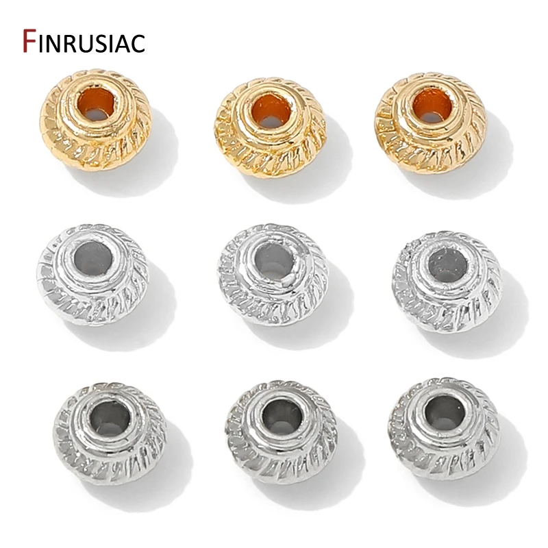 

5/6mm 14K Gold Plated Brass Stripe Spacer Beads,Flat Round Loose Beads For DIY Bracelet Making Accessories,Jewelry Materials