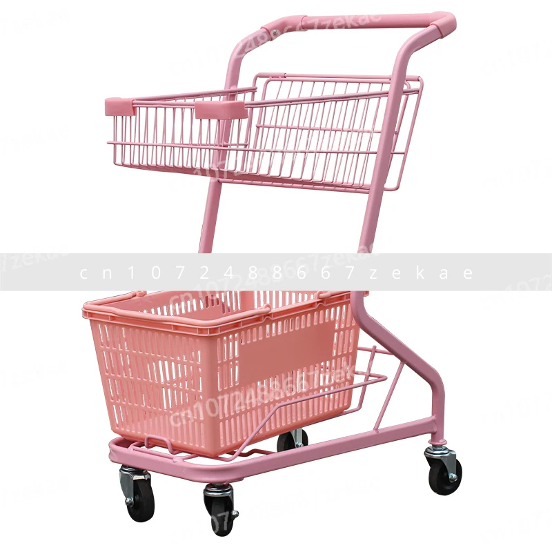 

Truck Double-layer Shopping Cart Internet Celebrity Street Stall Pink Trolley Household Multifunctional Supermarket Trolley
