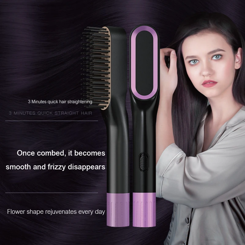 Nuevo Peine alisador de pelo profesional eléctrico, peine termostático de aire caliente recto y rizado para estilismo de mujer