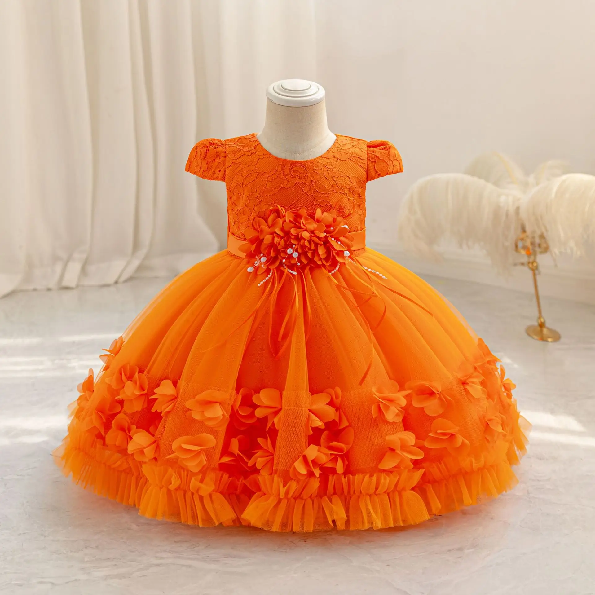 Infant Princess Party Dress for Occasions Baby Girl Tulle Dresses Tutu Kid White Clothes 6M- 4 Years