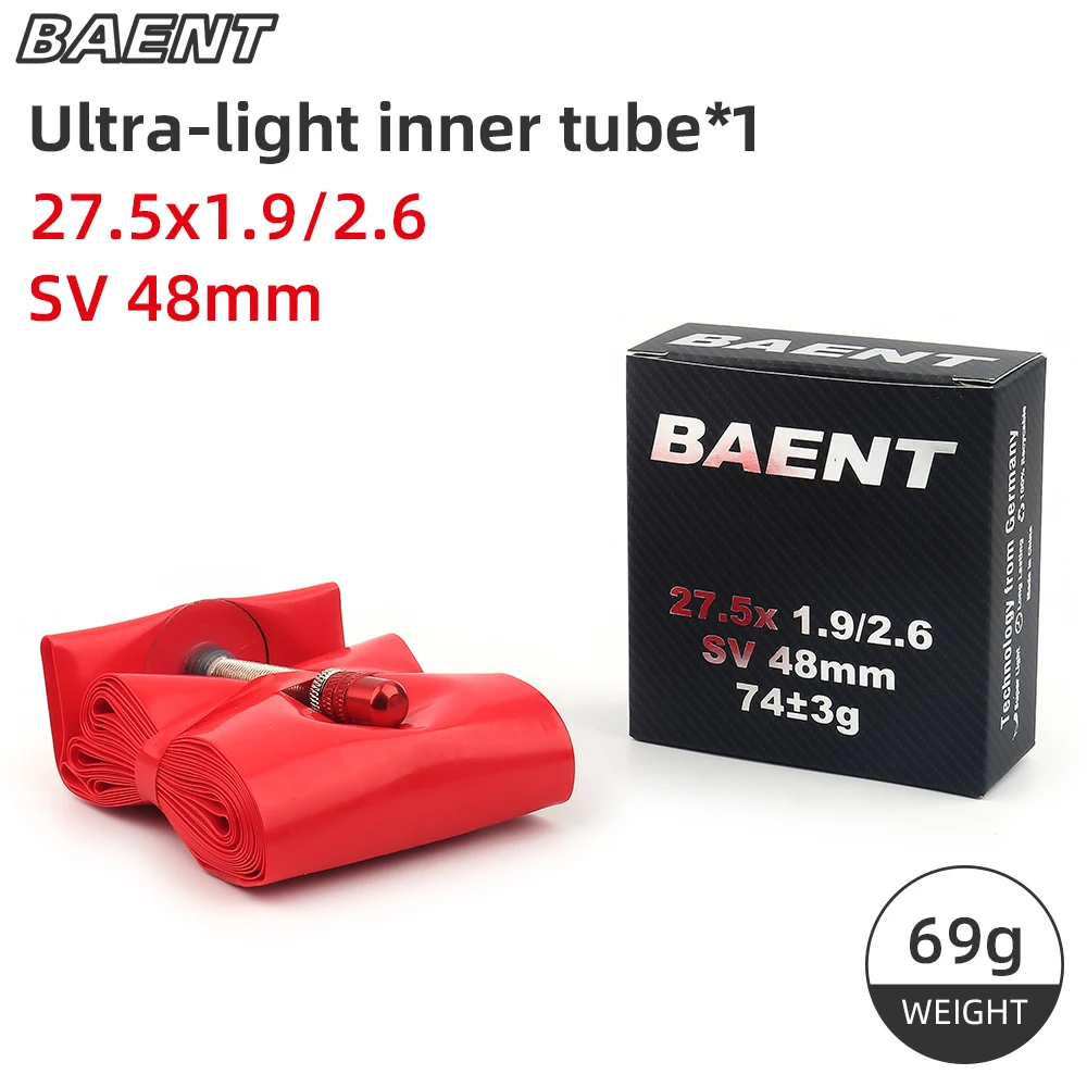 BAENT Small Wheel Bicycle Mountain Bike Ultra-Llight Tire 26/20/27.5/29X1.9/2.6 Schrader Valve SV 48MM MTB Bicycle Inner Tube