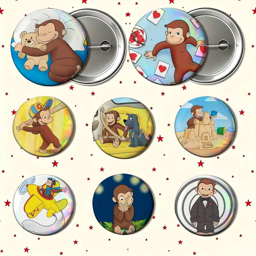 Cute Curious George Fashion Enamel Pin Tinplate Round Brooch Cosplay Nijigen Otaku Culture Badge 25mm 32mm 44mm 58mm