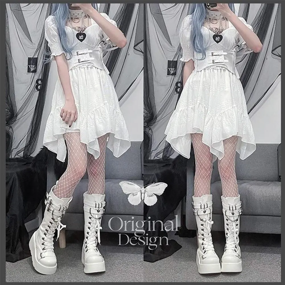 Gothic Style Platform Wedges Mid-calf Motorcycle Boots 2022 Vampire Cosplay Winter Shoes For Women Walkim Comfy Big Size 43