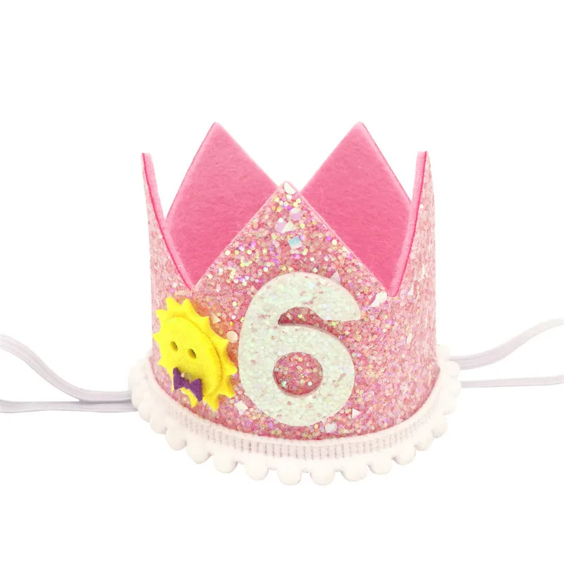 1Pcs 1 2 3 4 5 6 Year Birthday Crown Headband Caps Baby Boy Girl Birthday Party Decor Hat Prince Priness Hair Accessory Supplies