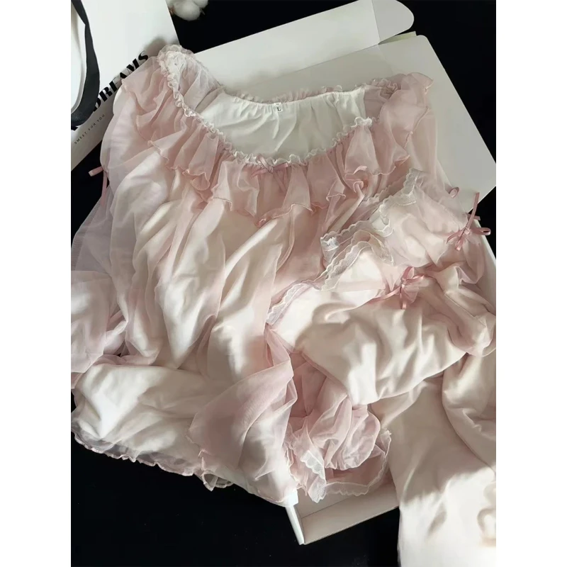 

French Cute Princess Beautiful Style Long-sleeved Women's Spring and Autumn Models, New Gentle Lace Lace Large Size Set