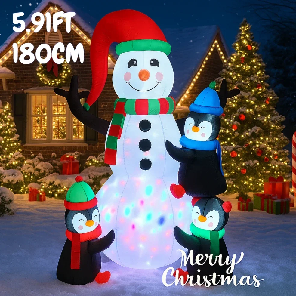 

5.91FT Inflatable Toy Snowman Penguins with LED Lights Decorations for Yard Holiday Gift Christmas Supplies Home Ornament