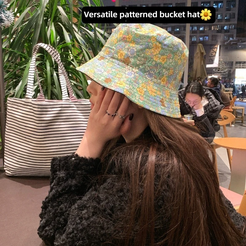 1pc Floral Print Bucket Hat Trend Flower Double Sided Male Wild Basin Outdoor Sport Pull Up Fashion Panama Sun Hat Cap for Party