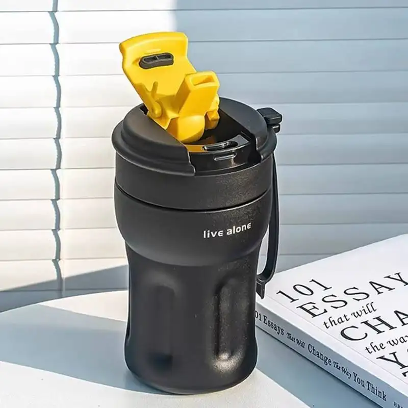 كوب قهوة/زجاجة مياه من الفولاذ المقاوم للصدأ 316 مع كوب، مقبض محمول، قش مزدوج، زجاجة مياه معزولة بسيطة