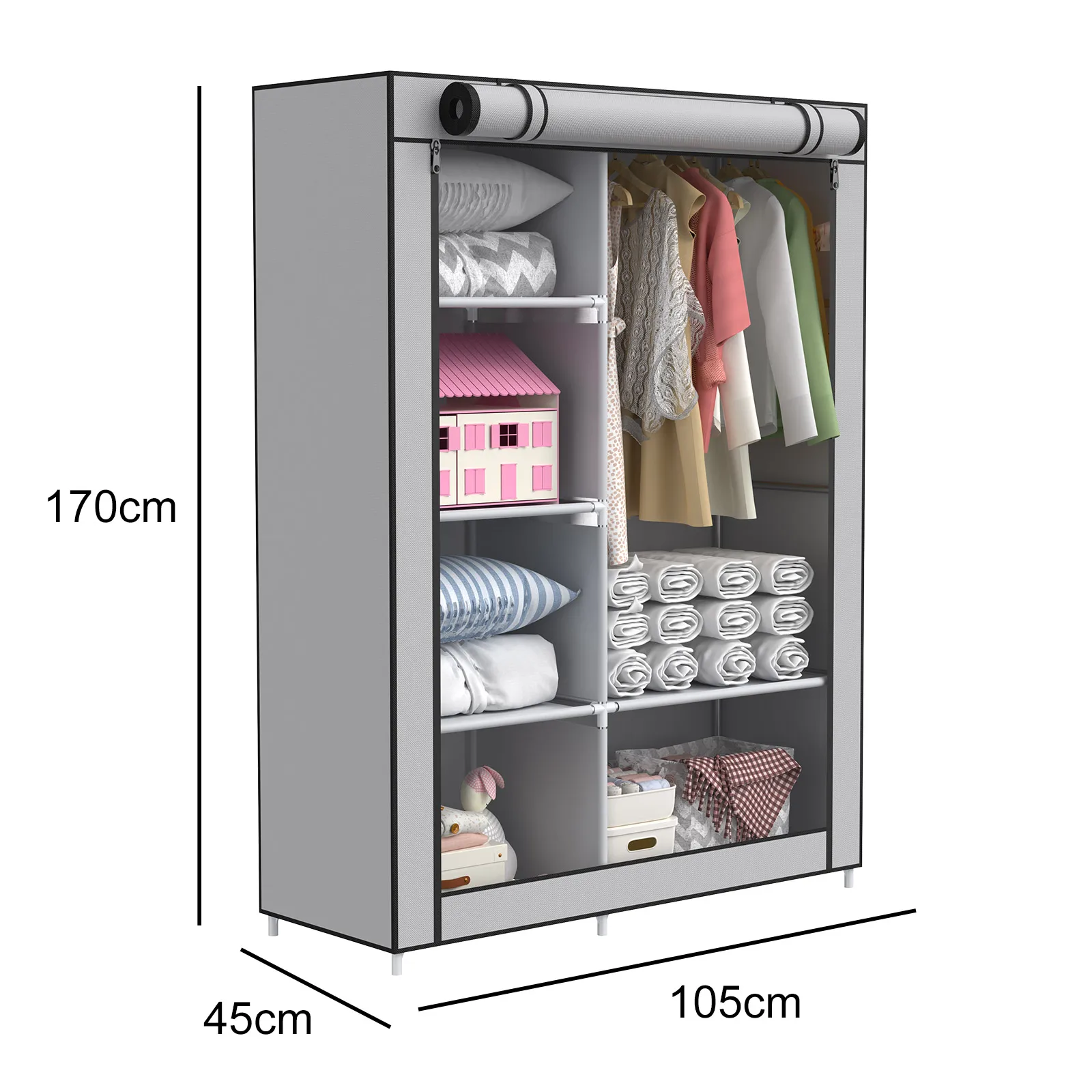 Foldable Closet,Canvas wardrobe Cupboard ,with Clothes Hanging Rail and Shelves, Portable Fabric Cupboard for Home Organization