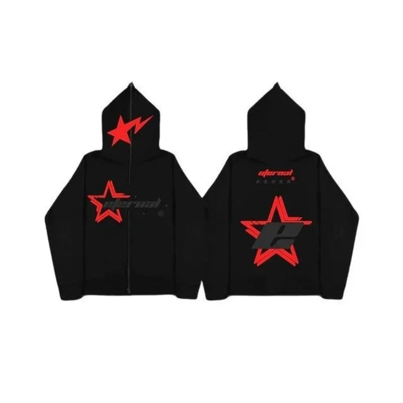 

American Vintage Star Letter Print Zipper Hoodies Women Y2K Street Popular Hip Hop Sweatshirts Couple Punk Rock Harajuku Hoodies