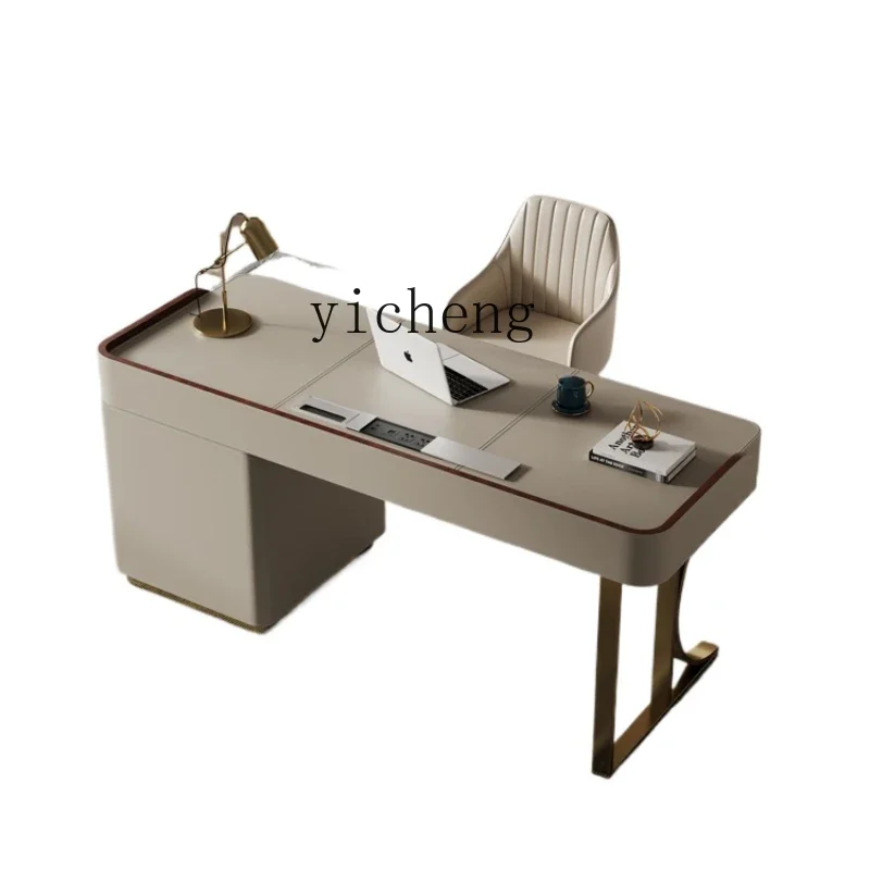 

ZK light luxury solid wood saddle leather desk home study high-end office chest integrated computer desk