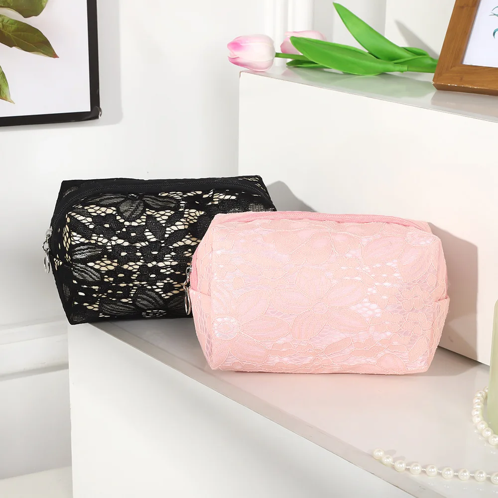 

Lace Floral Women's Cosmetic Bags Toiletry Cases Casual Ladies Small Storage Bag with Zipper Female Travel Clutch Bag Makeup Bag