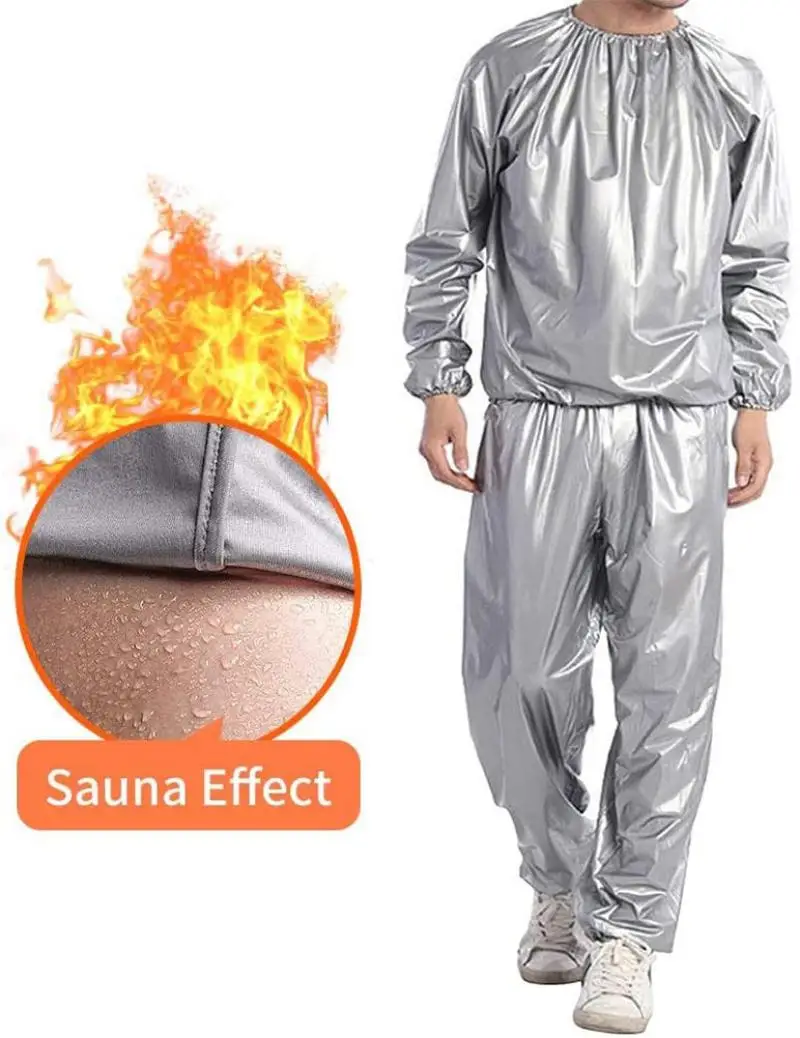 Men Women Sports Outfits Sauna Sweat Sets Long Sleeve Pullover Top Long Pants PVC Sweating Suit for Gym Workout Yoga Sportswear - view 3