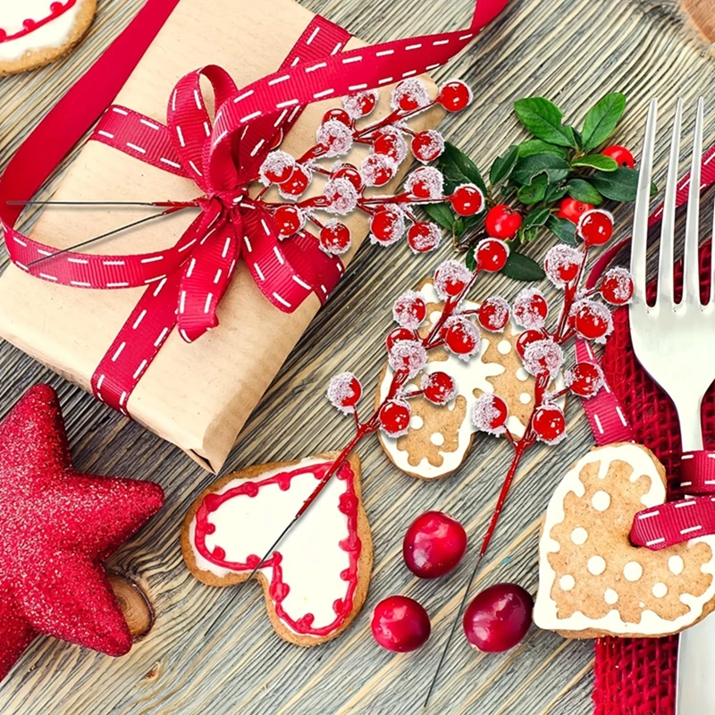 10 Stück Weihnachts dekoration künstliche rote Frucht Stechpalmen beeren rote Beeren zweige für Weihnachts baum Anhänger Kranz Geschenk Ornament – Detail 6