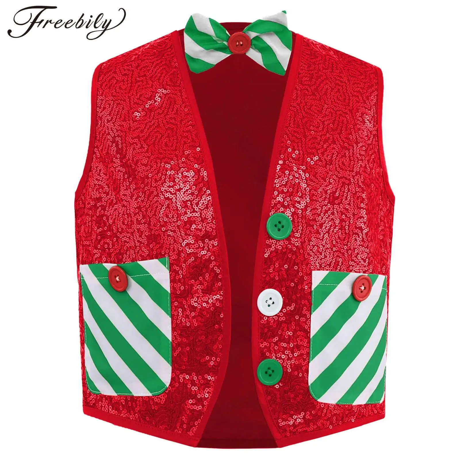 الفتيان الفتيات عيد الميلاد سانتا قزم تأثيري حلي اللاتينية الجاز ديسكو الرقص مدرسة جوقة صدرية لامعة الترتر عيد الميلاد سترة مع ربطة العنق