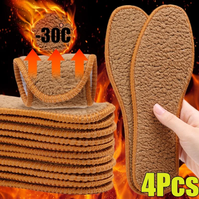 Winter Thermal Insoles Women Men Self Heated Plush Shoe Pads Simulation Cashmere Insert Insole for Snow Boots Thicken Insoles