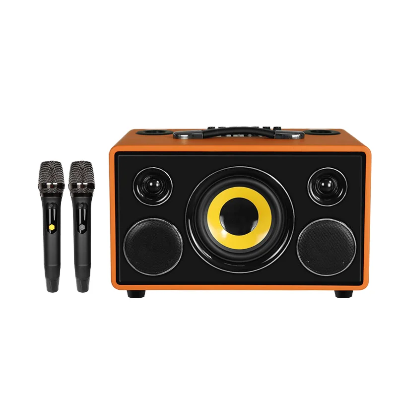 

Wireless BT Karaoke HIFI Mini Party Speaker Home Theatre Audio Sound System USB Music Players Wooden Active Home Audio For Mini