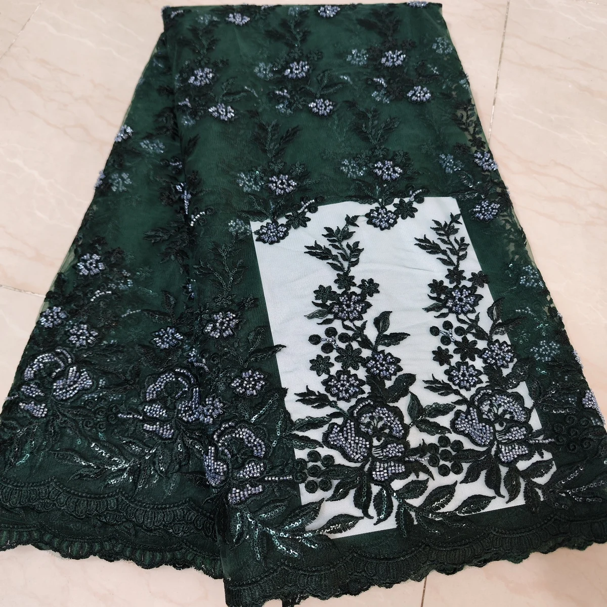 2025 Latest Classical Red African Handmade Beads Sequins Lace Fabric Beaded French Tulle Lace Fabric For Wedding Dress LWH23108