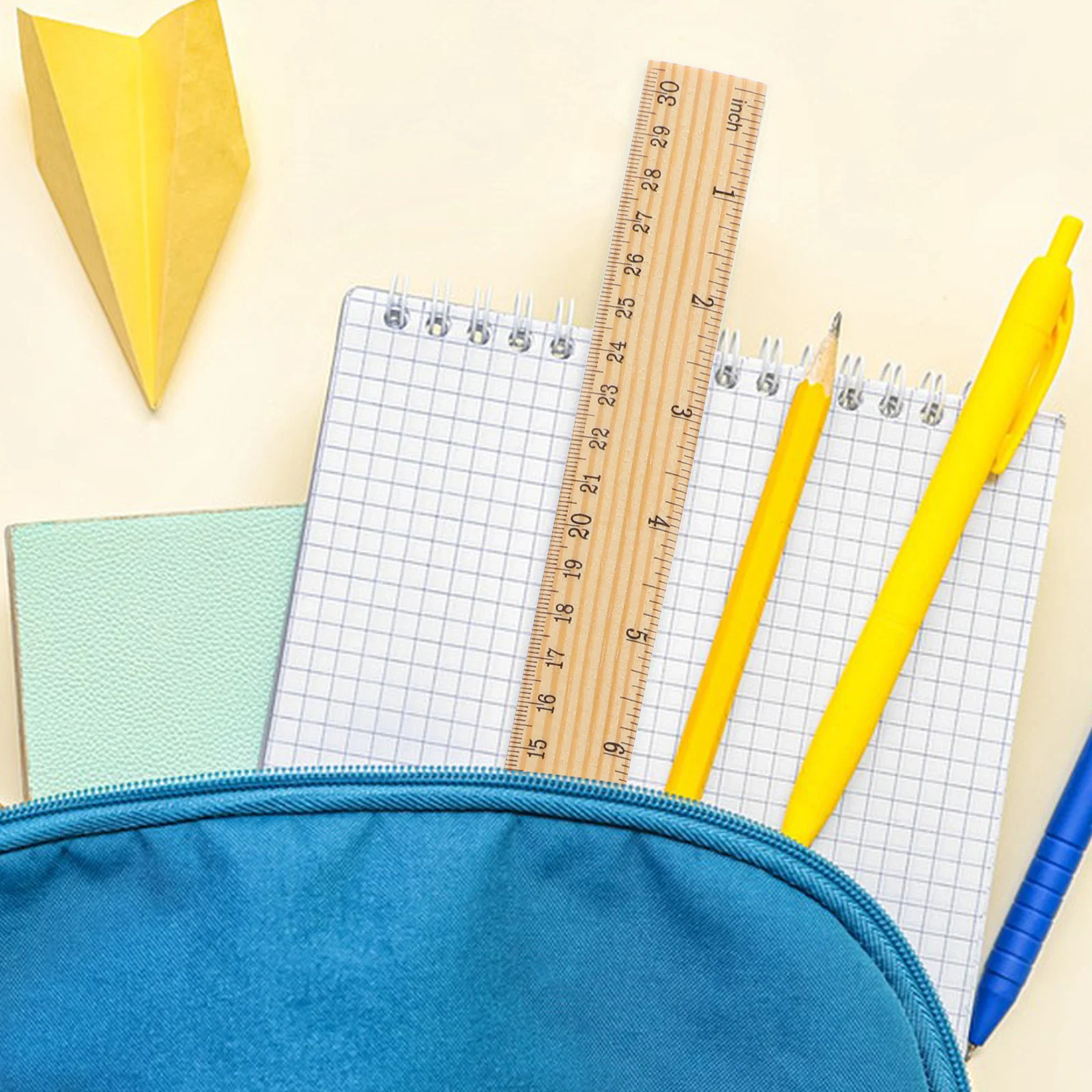 10 قطع مسطرة خشبية بتصميم مزدوج المقياس وعلامات واضحة متعددة الوظائف لدراسة قطع الرسم والمزيد