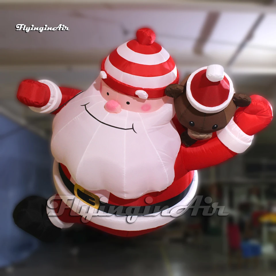 Christmas Climbing Inflatable Santa Claus from Chimney with Bear For Building Wall And House Decoration