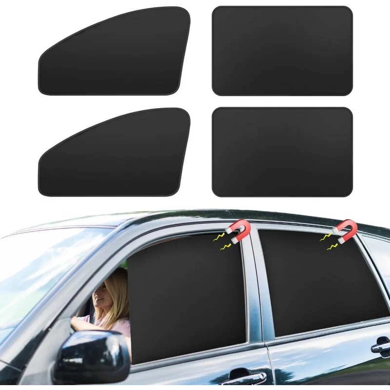 

4 Pcs Magnetic Car Curtains Side Window Privacy Sun Shades 100 Percent Light Block Cooling Interior Protection Set