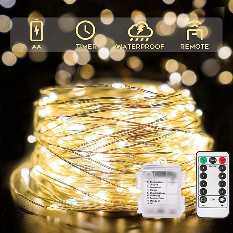 50/100/200 Led Copper Wire String Lights Battery Operated/Usb Operated 8 Modes With Remote Waterproof Fairy String Lights Decor