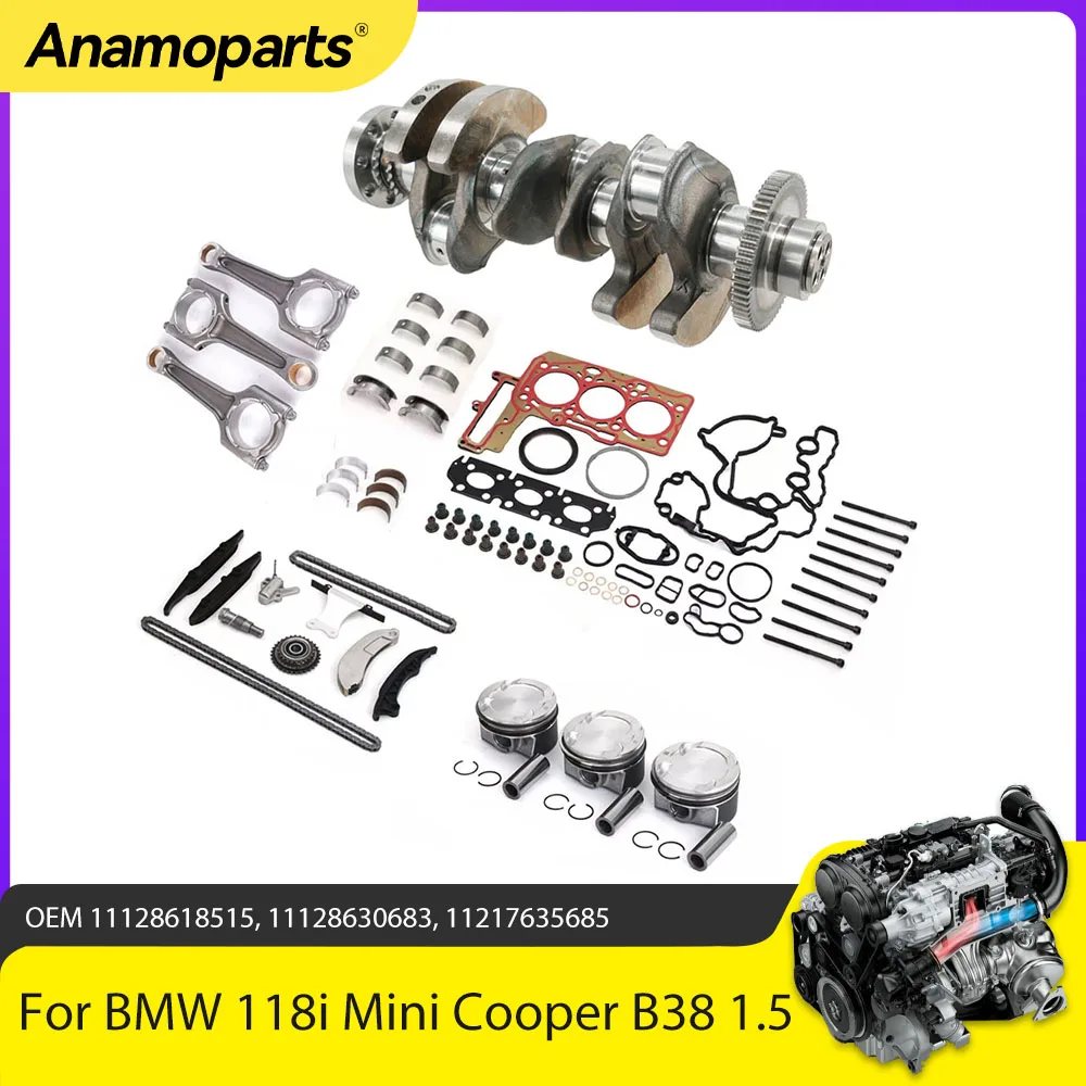 

Прокладка для ремонта двигателя, поршни коленчатого вала, комплект цепи ГРМ, подходит для 1,5 л T для BMW 118i 218i 318i 418i X1 X2 Mini Cooper B38 1.5T