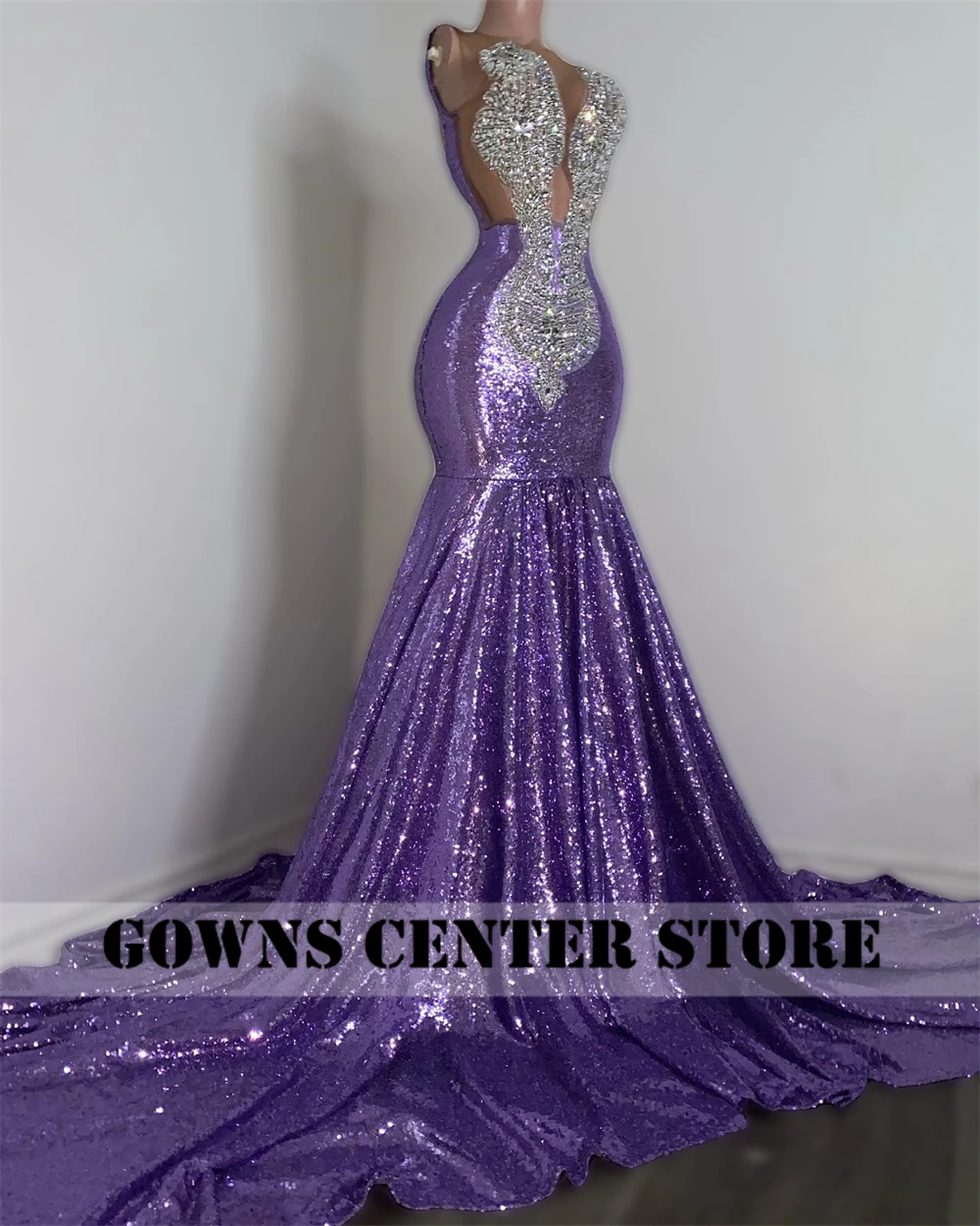 Shiny Purple Long Train Silver Rhinestone Prom Dress 2024 Blackgirl Mermaid Party Dress Women Elegant Luxury See Thru Customized