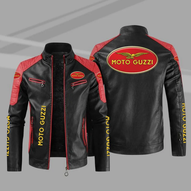 2023 New Winter Men's Moto Guzzi Logo Jacket Fashion Motorcycle Zipper Jacket Outwear Keep Warm Leather Man Coat 4 Colors