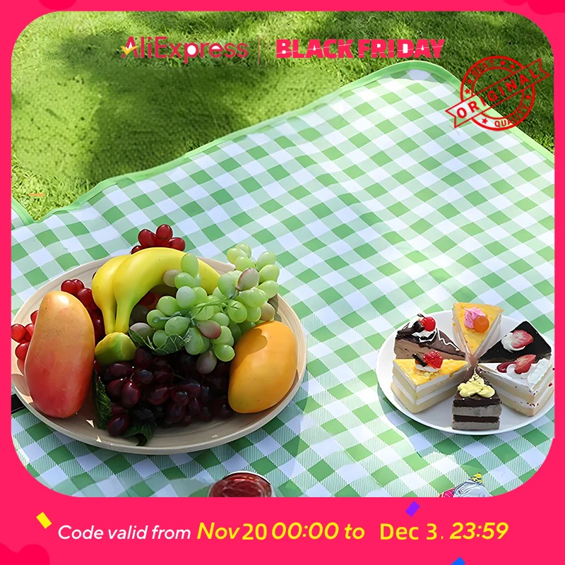 Estera de picnic impermeable: manta exterior estilo Ins, portátil, a prueba de suciedad, para playa, camping, parque, fácil plegado (Checke