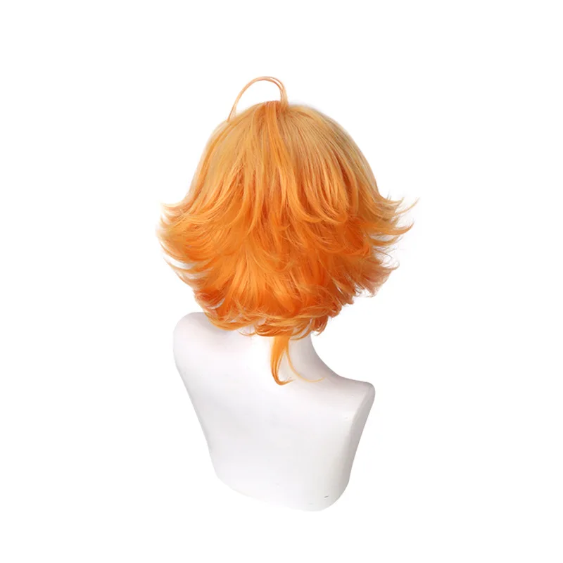 Peluca de cosplay para Emma de "The Promised Neverland", degradado naranja y amarillo, pelo corto esponjoso para mujer